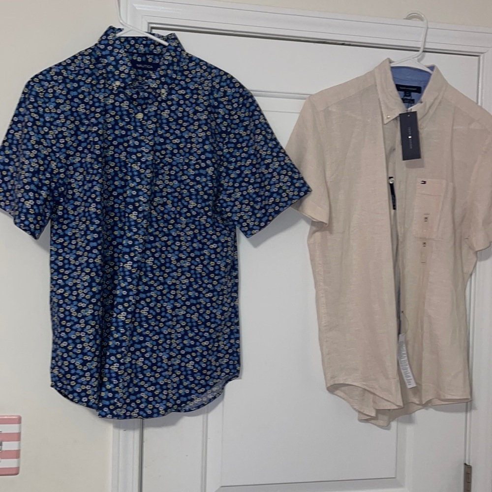2 Mens Medium Button down shirt Tommy & Nautica New